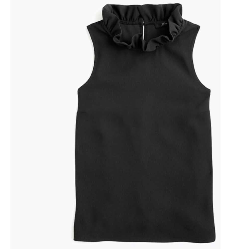 J crew black ruffle neck tank top 365 crepe